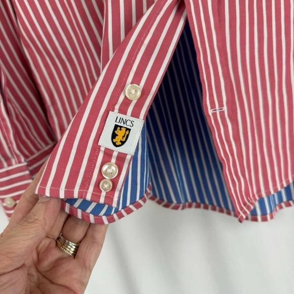 Lincs - David Chu - Red, White, and Blue Striped Button-Up Shirt - Size S - Picture 4 of 8